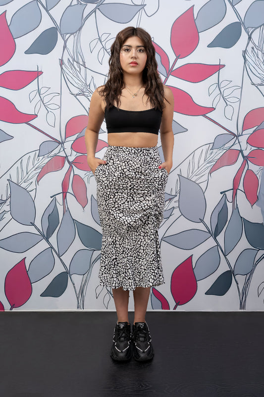 Falda Midi Estampada con Cordon y Abertura