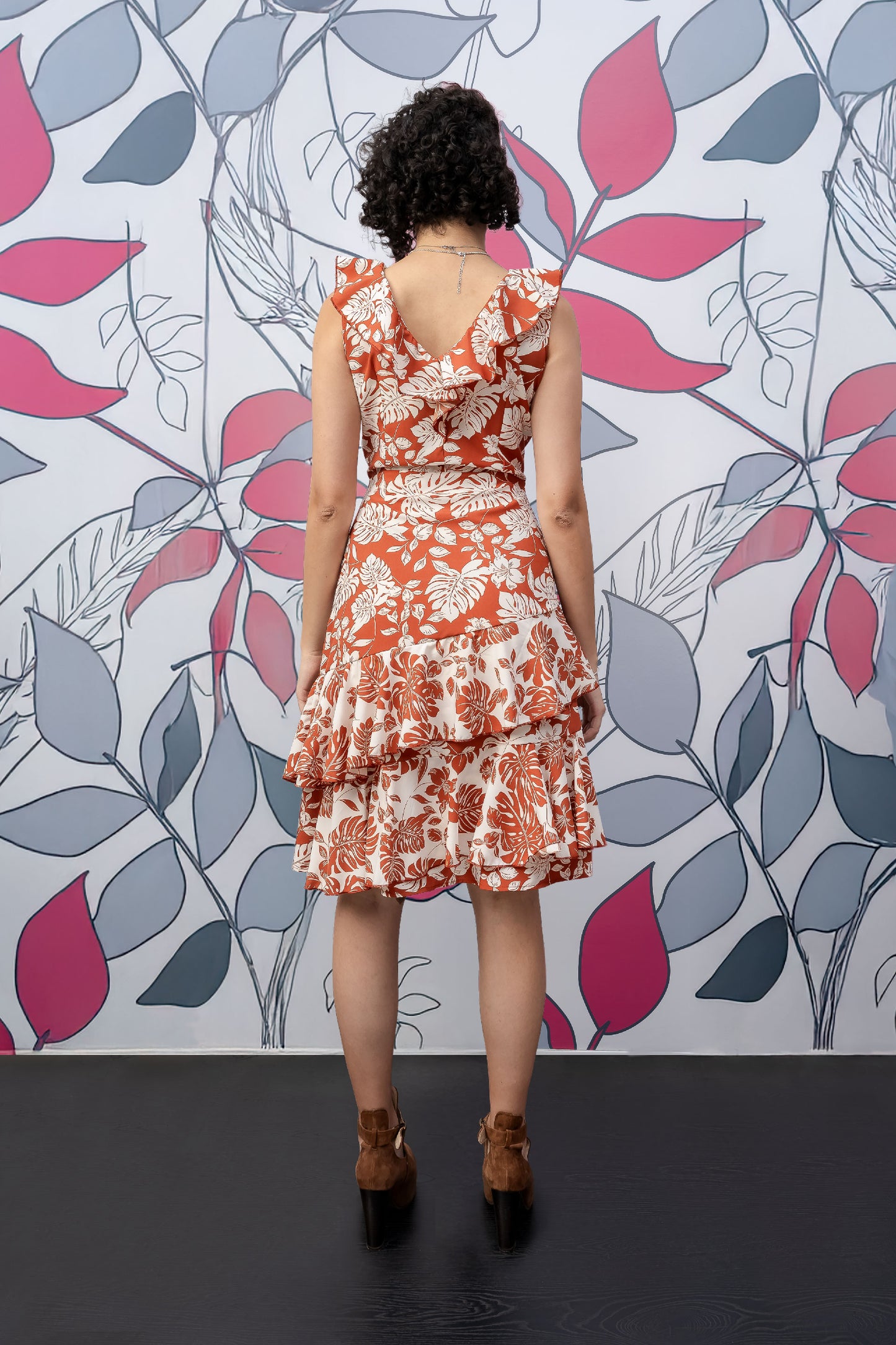 Vestido Midi Boleros Estampado Tropical
