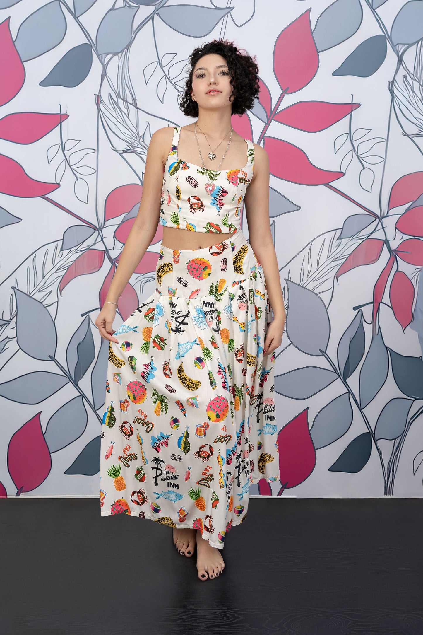 Set Croptop + Maxifalda Estampado Vacaciones